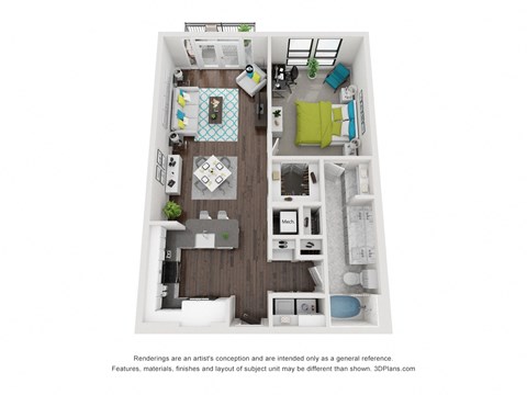 Floor plan for 1 bed, 1 bath, 821 sqft